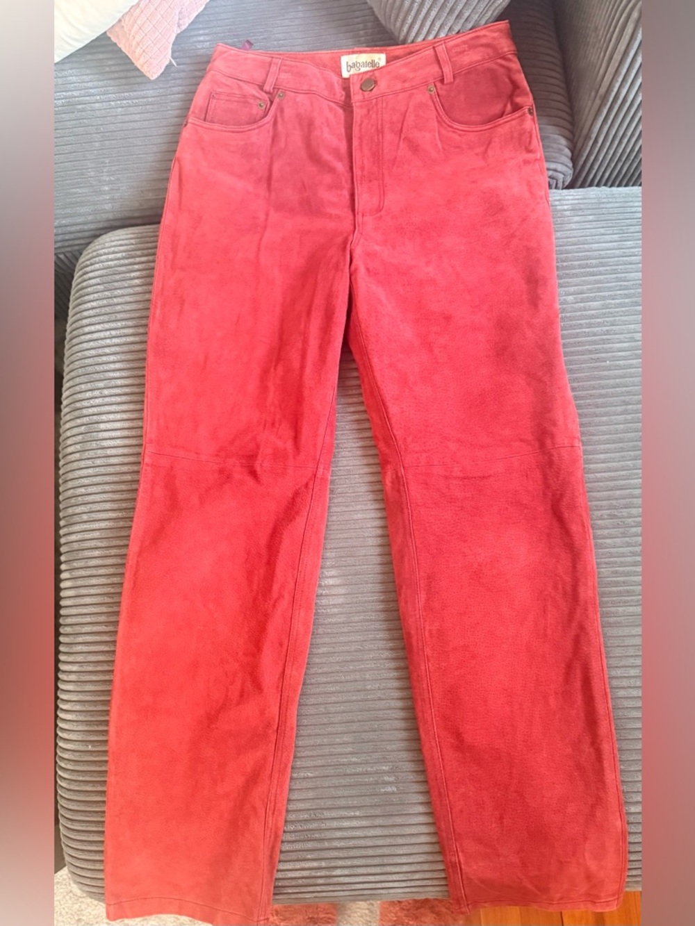 bagatelle Women's Red Suede Straight-Leg Jeans